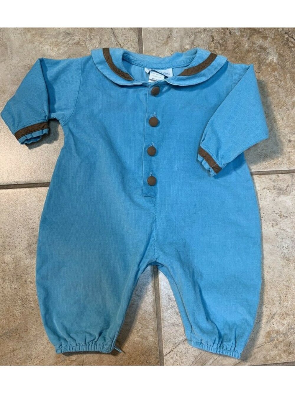 Funtasia! Too Blue & Brown Corduroy Romper With Zipper Opening Sz 9 mo U10-37